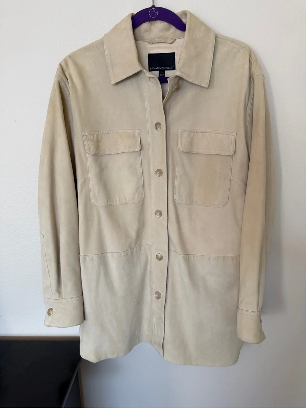 Banana Republic Beige Suede Utility Shirt Jacket